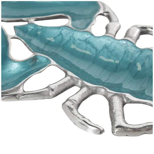 Teal & White Aluminum Enameled Lobster Living Room Décor Tray Set